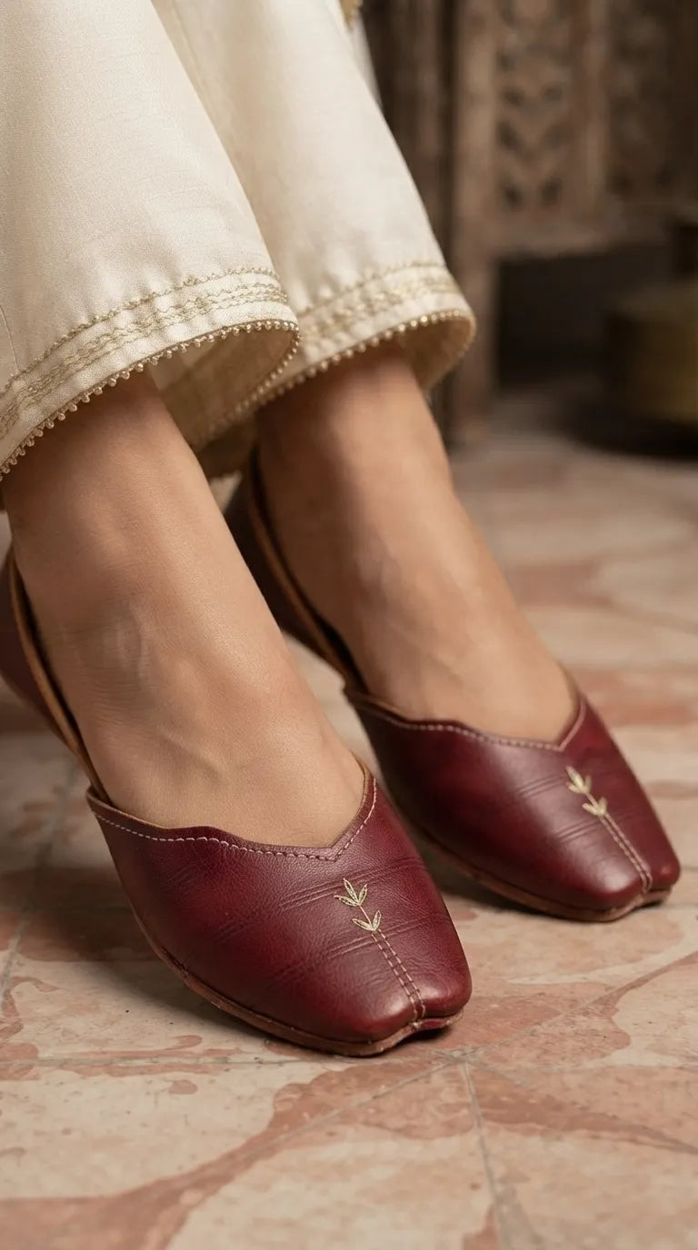 Maroon Leather Khussa For Ladies EC8925