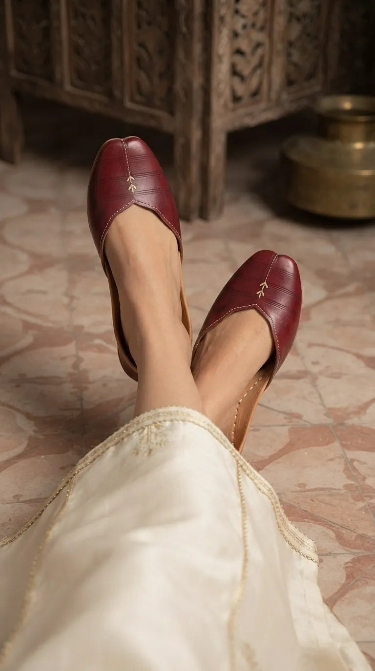 Maroon Leather Khussa For Ladies EC8925