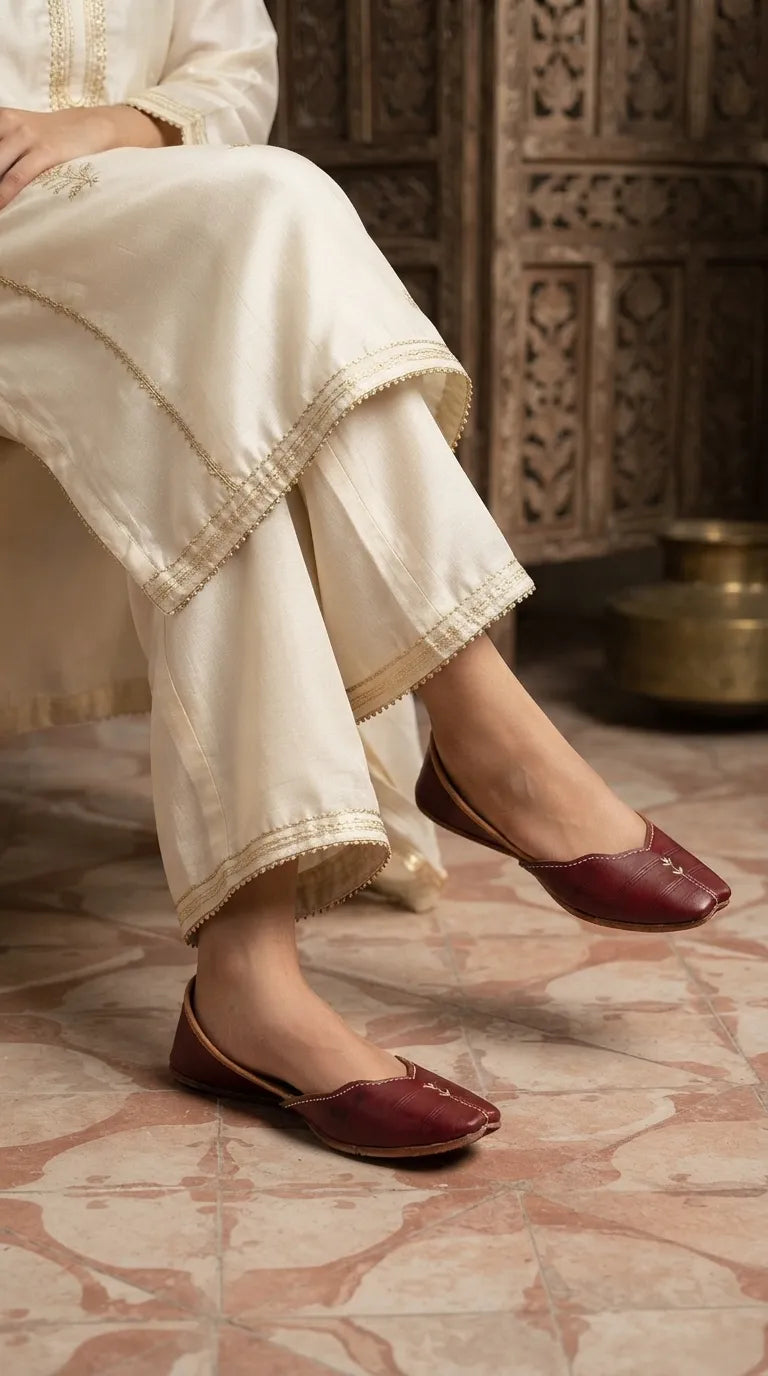 Maroon Leather Khussa For Ladies EC8925