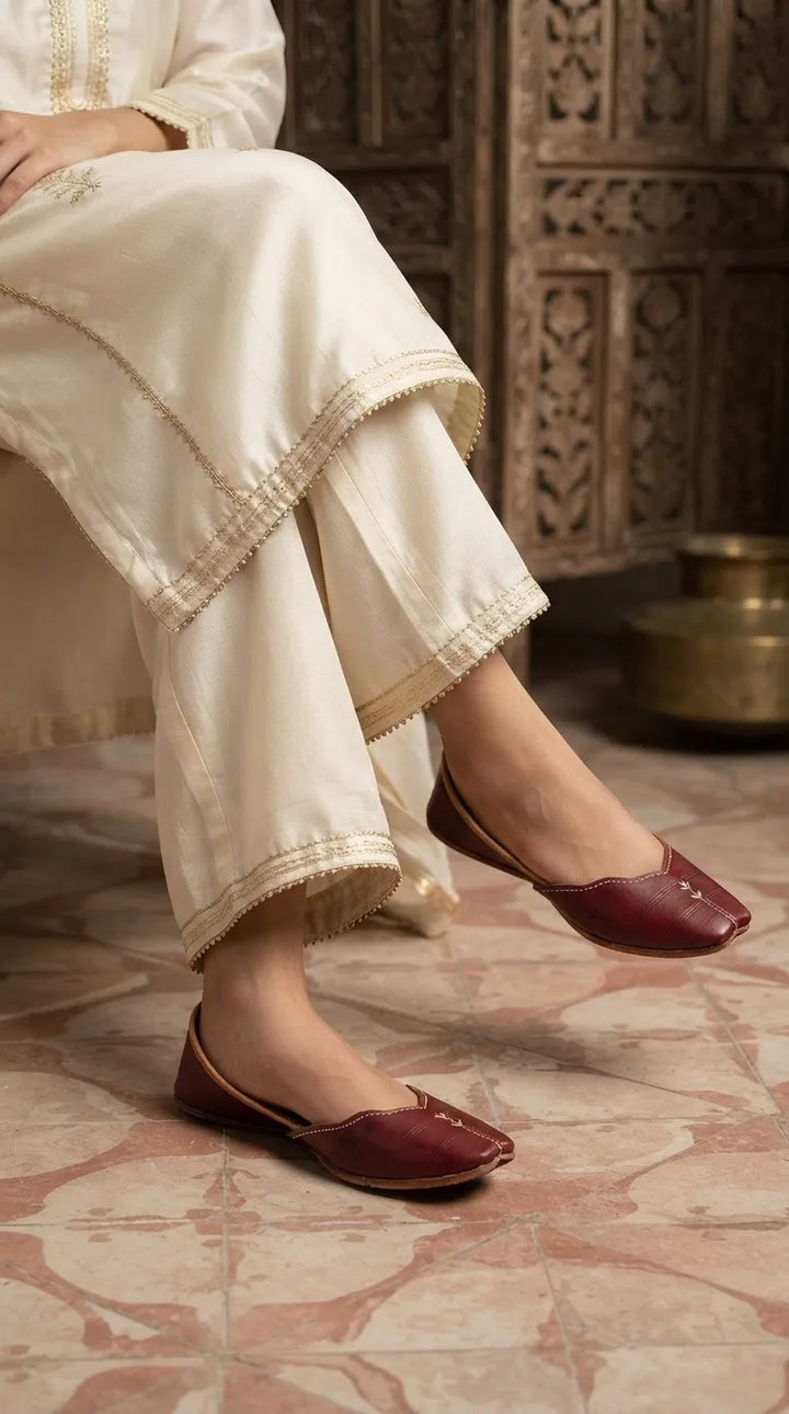 Maroon Leather Khussa For Ladies EC8925