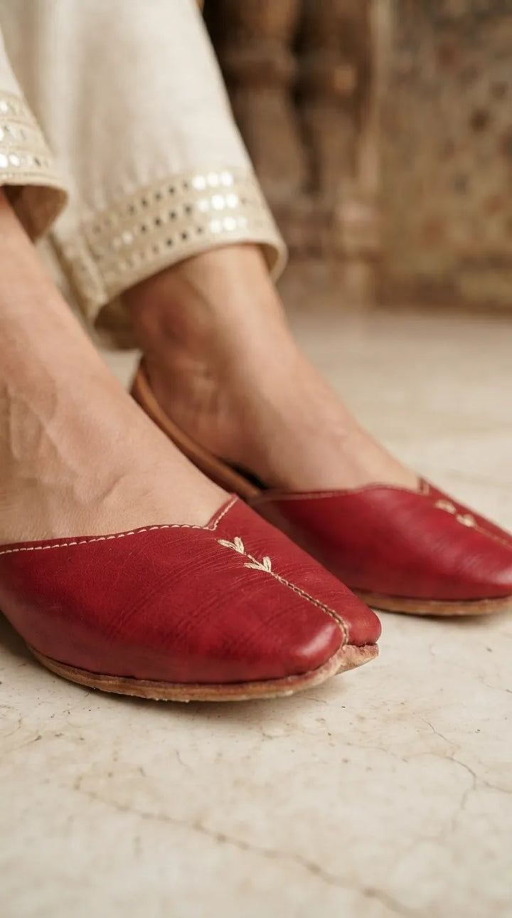 Red Leather Khussa For Ladies EC8925