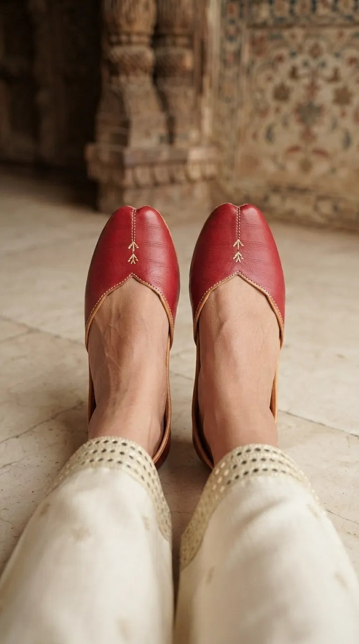 Red Leather Khussa For Ladies EC8925
