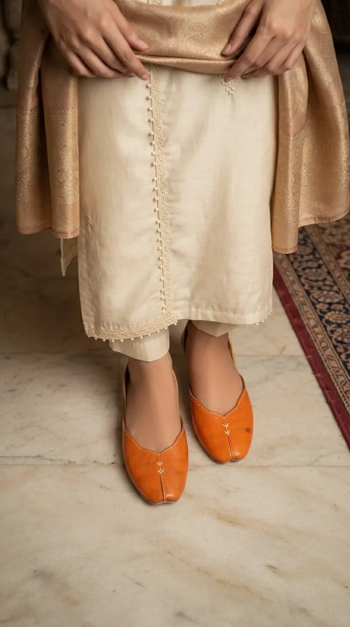 Orange Leather Khussa For Ladies EC8925