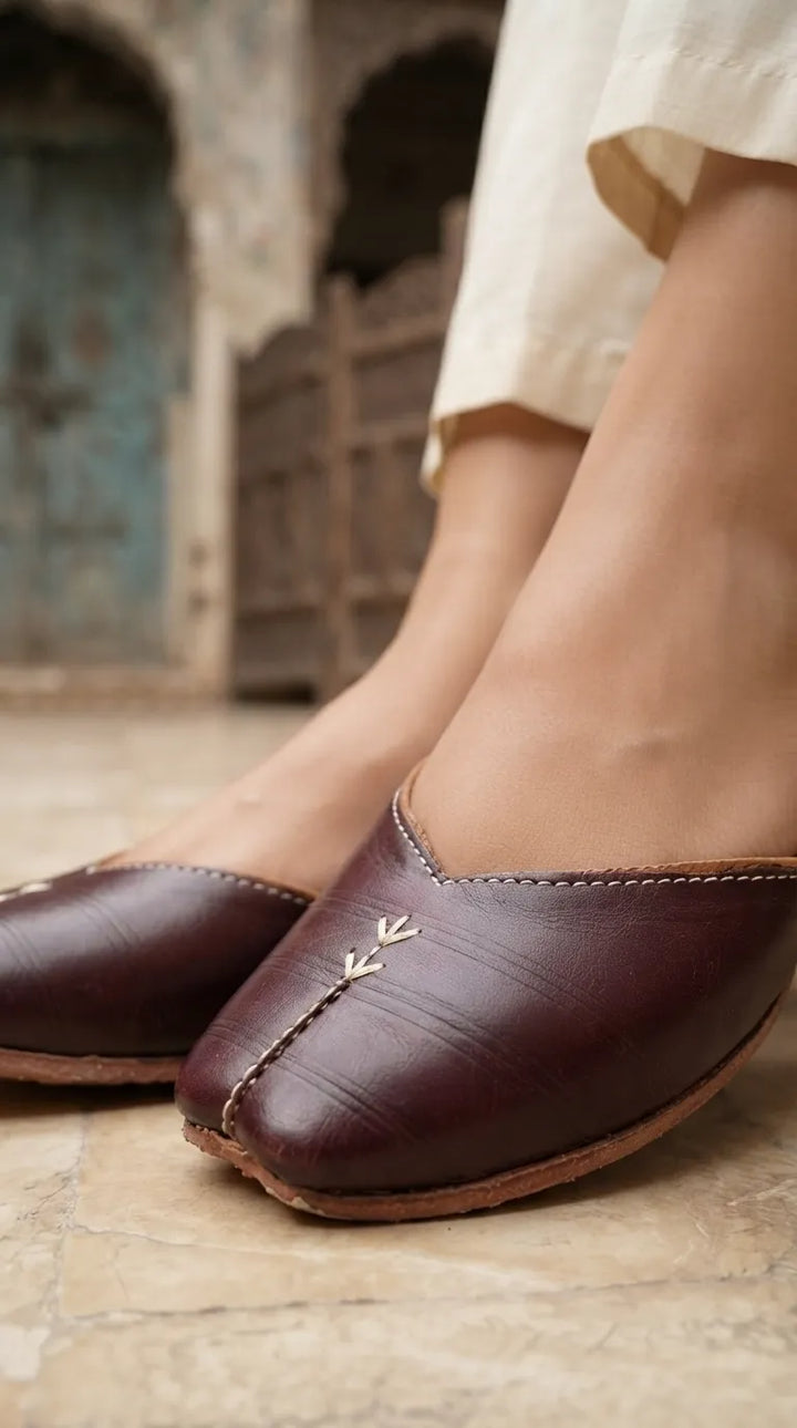 Coffee Leather Khussa For Ladies EC8925