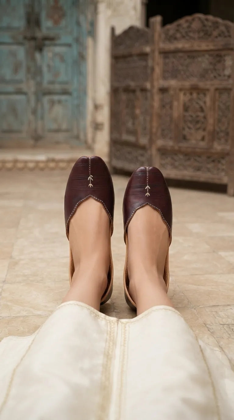 Coffee Leather Khussa For Ladies EC8925