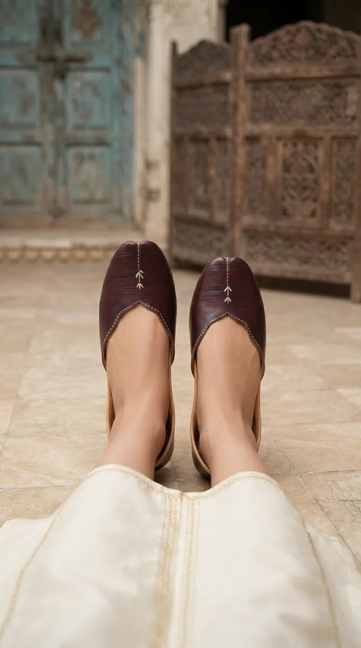 Coffee Leather Khussa For Ladies EC8925