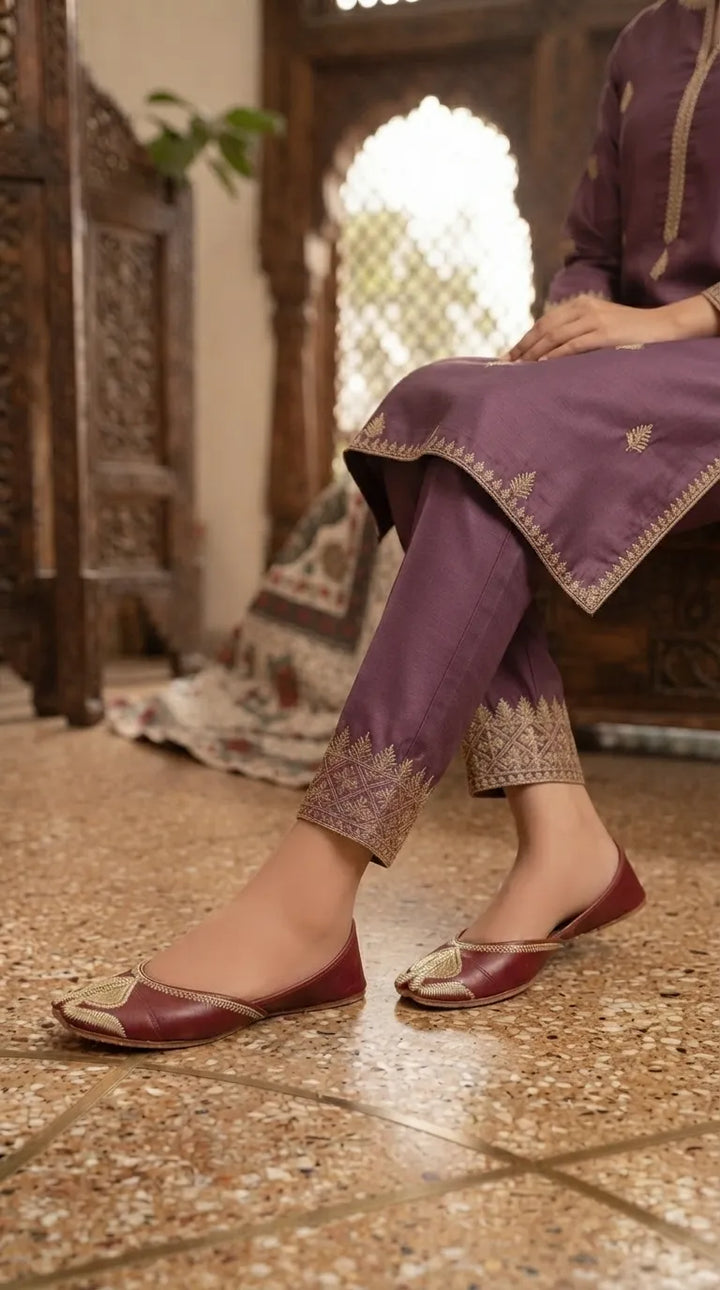 Maroon Leather Khussa For Ladies EC8926