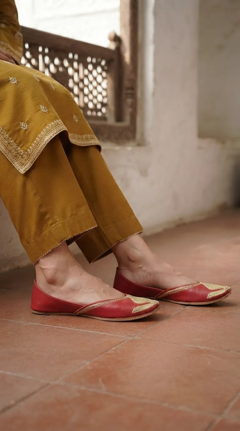Red Leather Khussa For Ladies EC8926