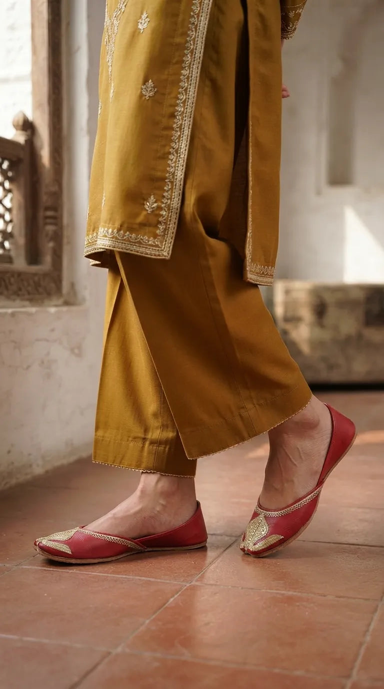 Red Leather Khussa For Ladies EC8926