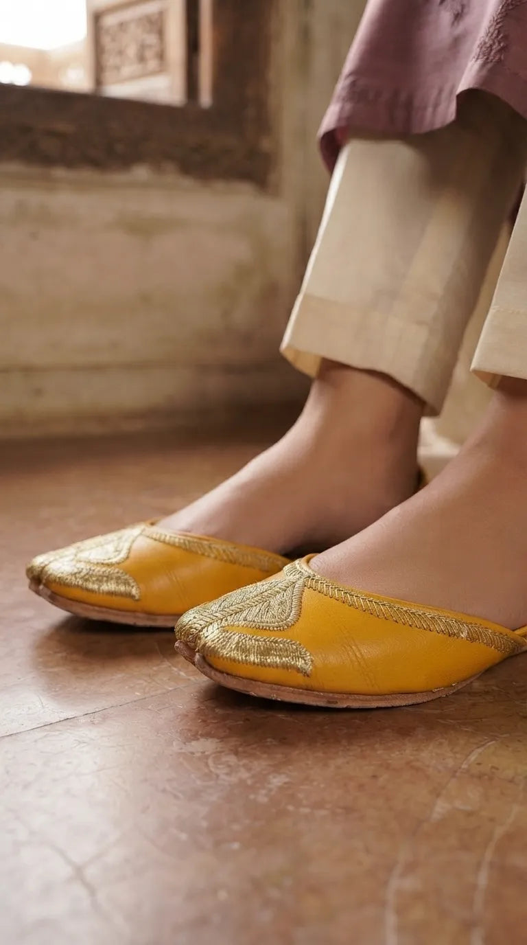 Yellow Leather Khussa For Ladies EC8926