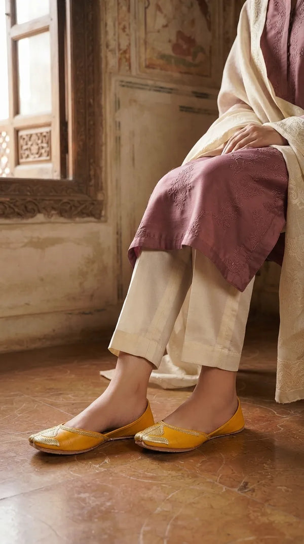 Yellow Leather Khussa For Ladies EC8926