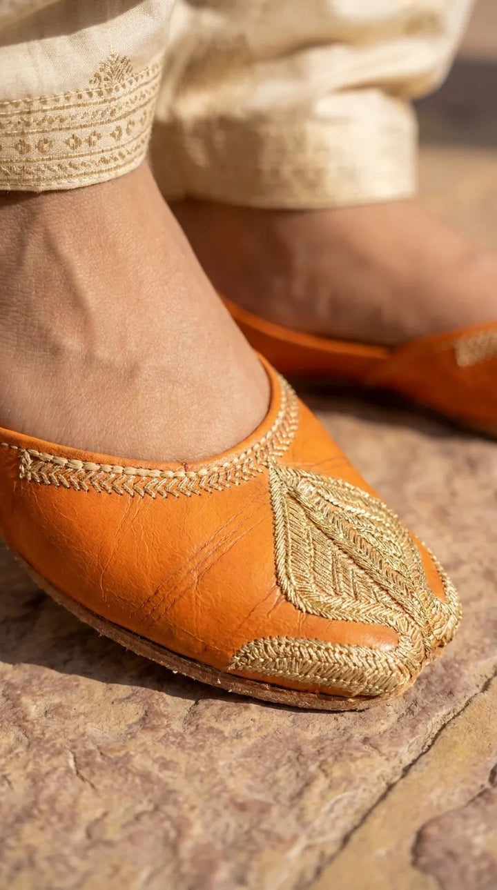 Orange Leather Khussa For Ladies EC8926