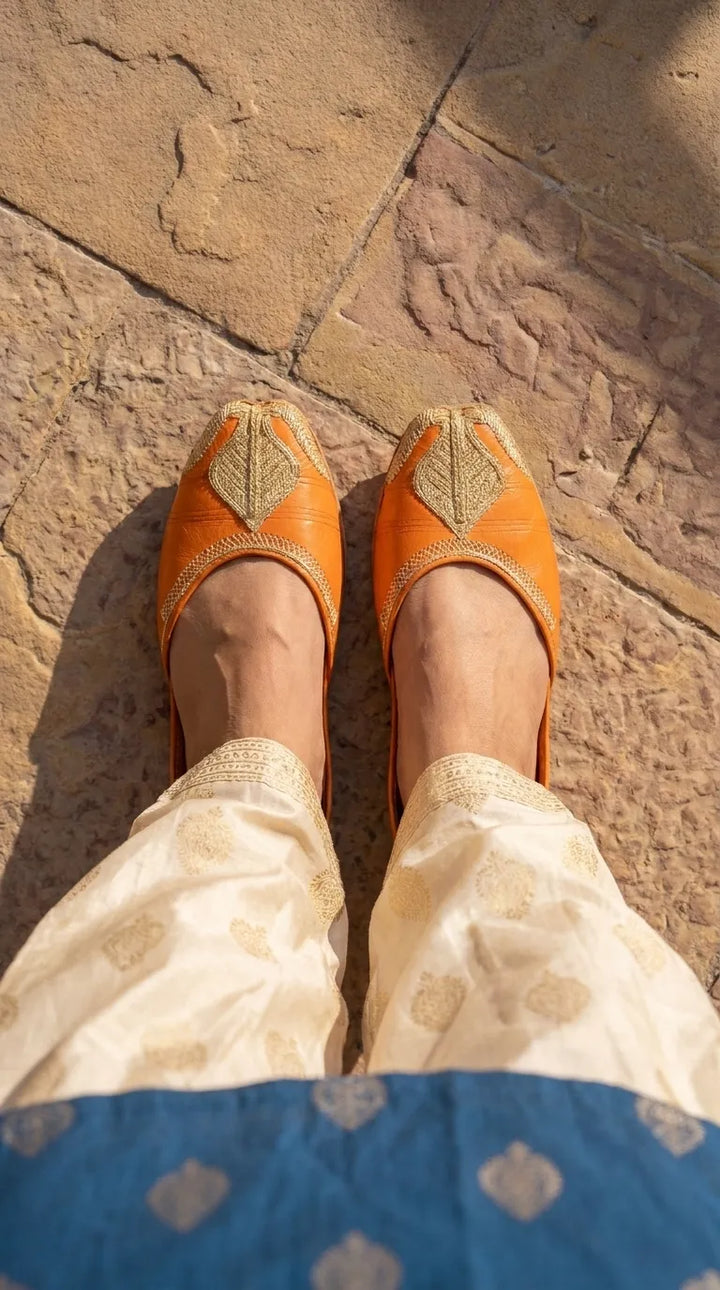Orange Leather Khussa For Ladies EC8926