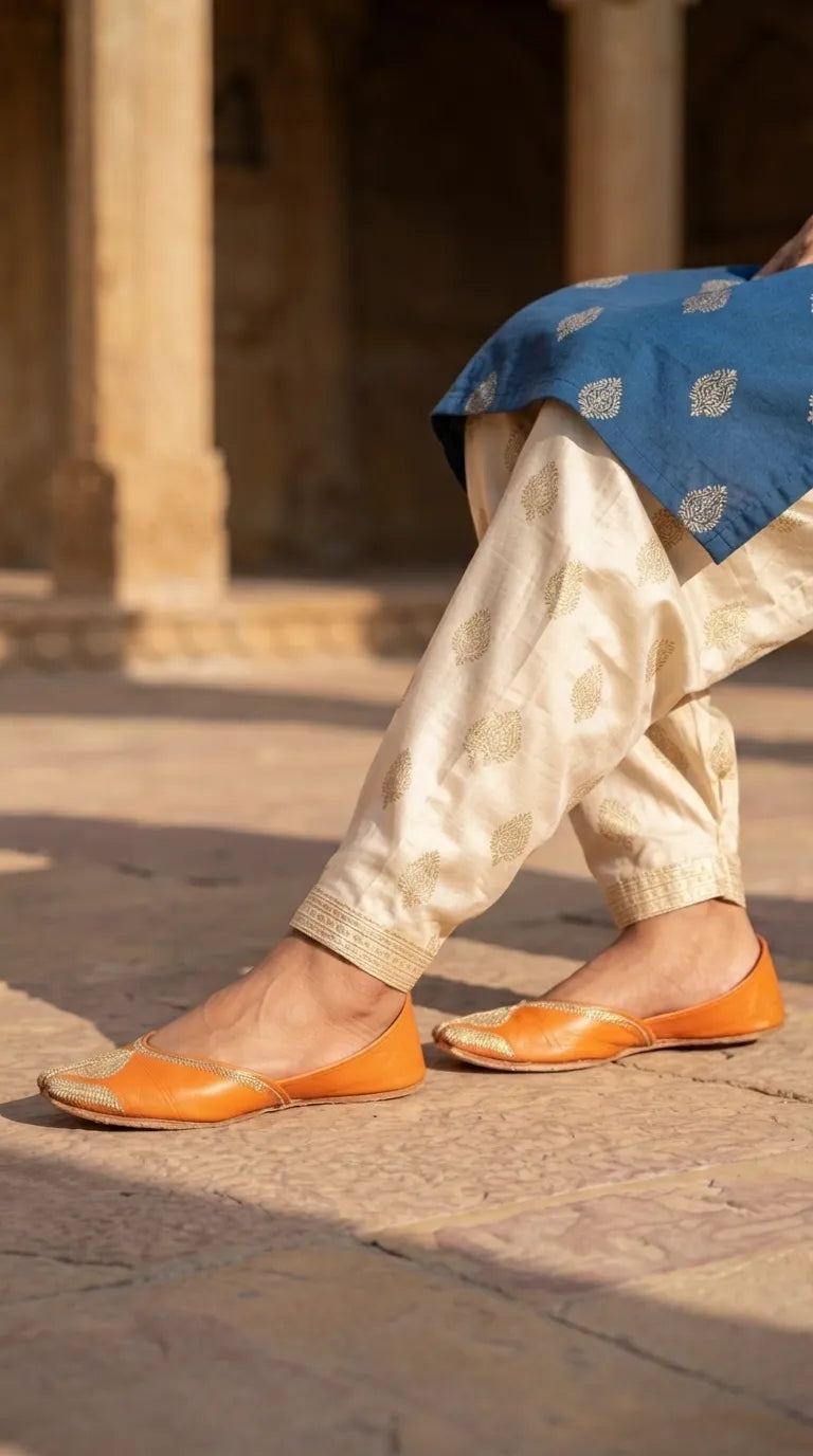 Orange Leather Khussa For Ladies EC8926