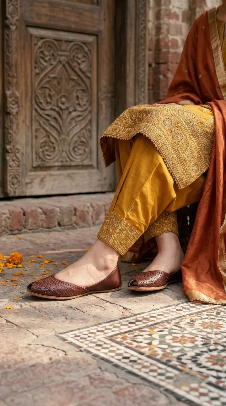 Brown Leather Khussa For Ladies EC8927