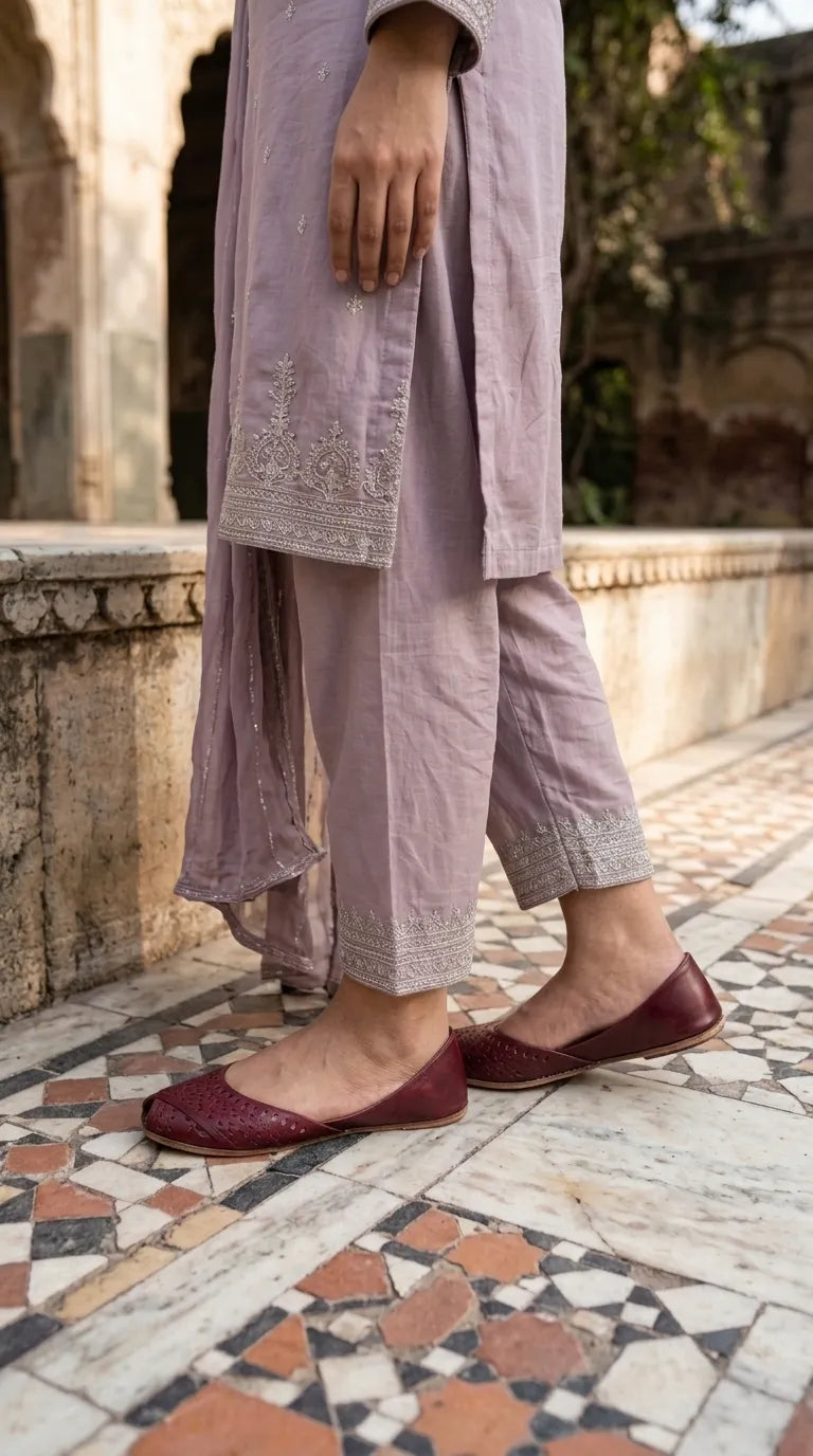 Maroon Leather Khussa For Ladies EC8927