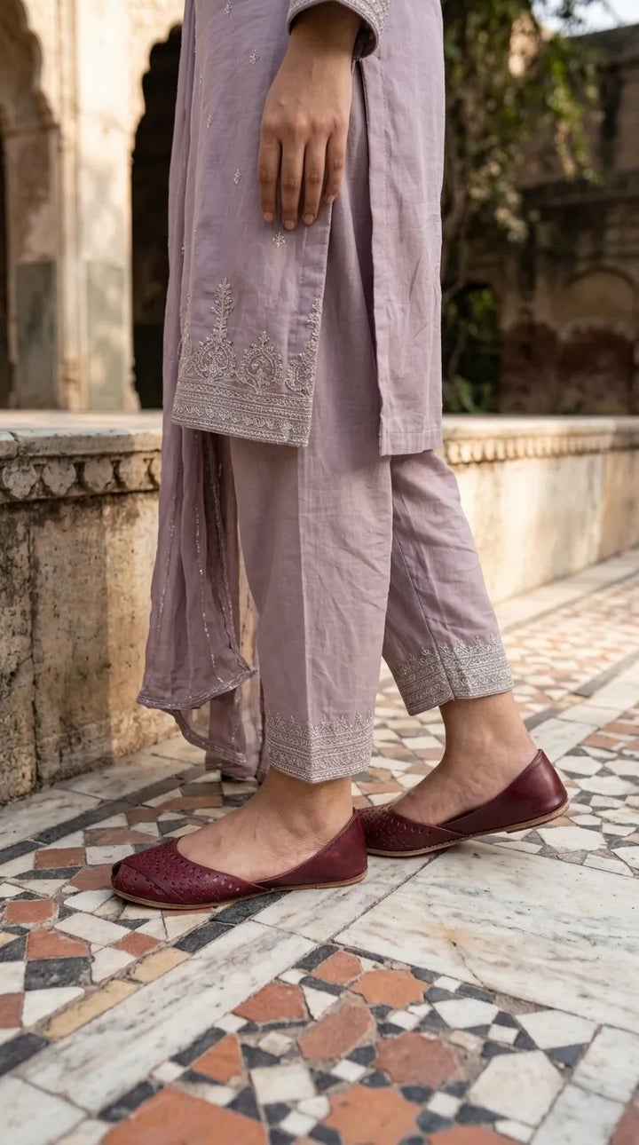 Maroon Leather Khussa For Ladies EC8927