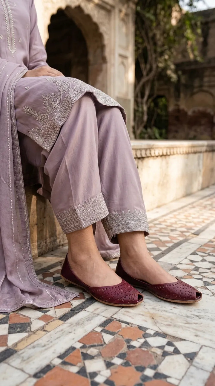 Maroon Leather Khussa For Ladies EC8927