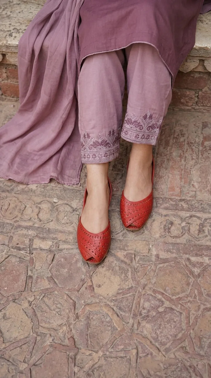 Red Leather Khussa For Ladies EC8927