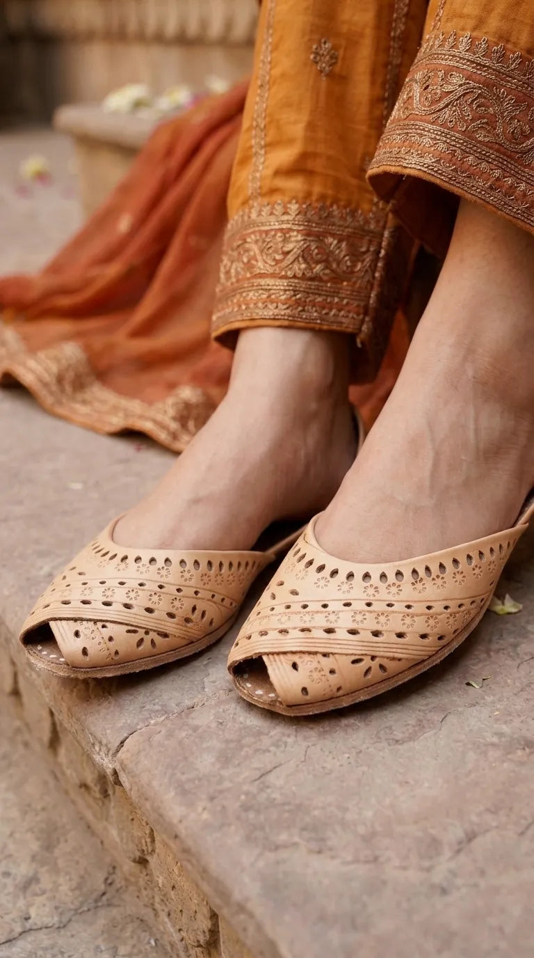 Fawn Leather Khussa For Ladies EC8927