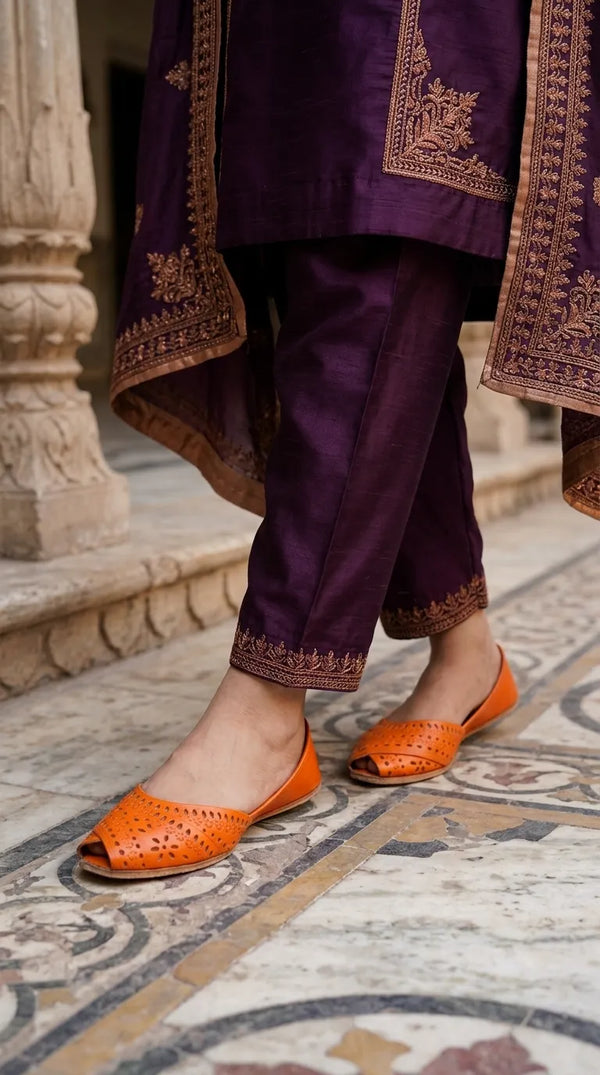 Orange Leather Khussa For Ladies EC8927