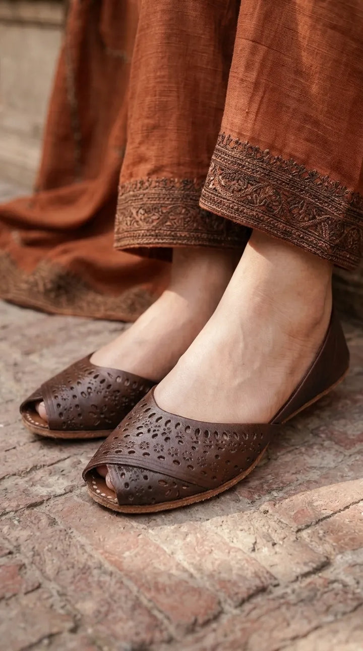 Coffee Leather Khussa For Ladies EC8927