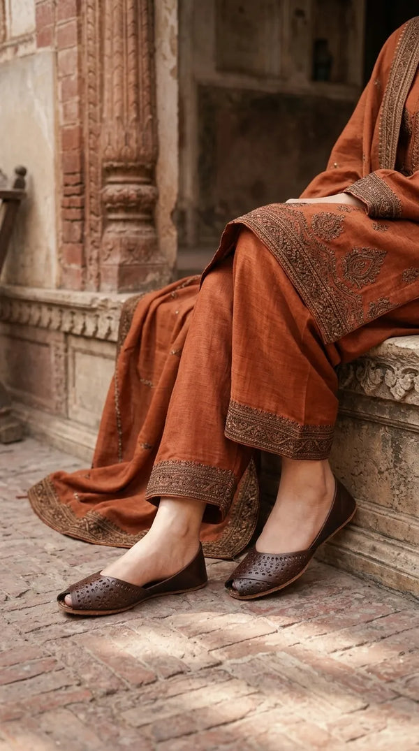 Coffee Leather Khussa For Ladies EC8927