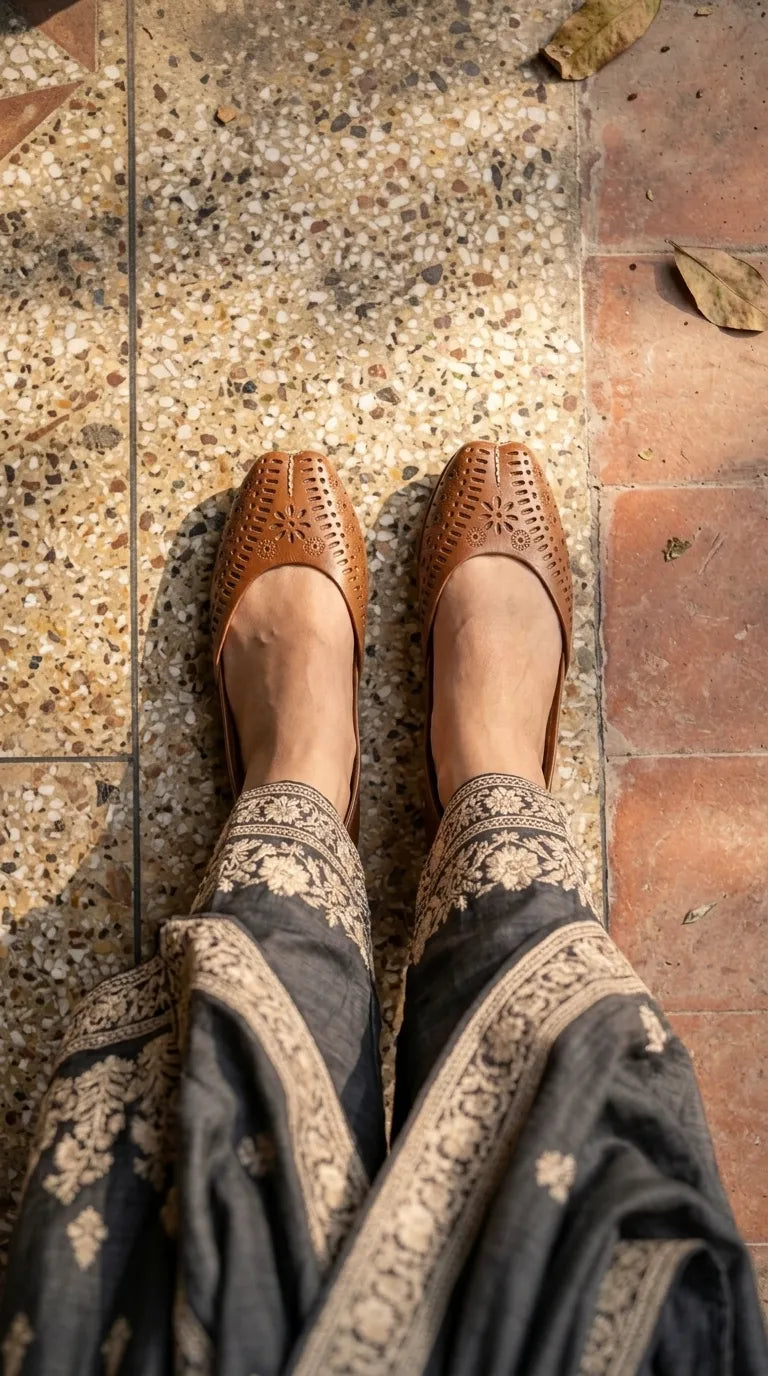 Brown Leather Khussa For Ladies EC8928