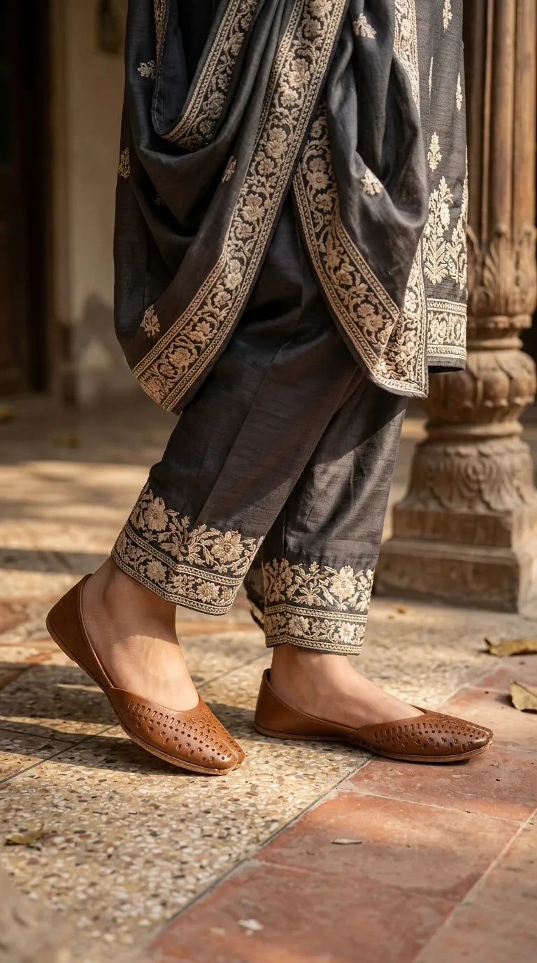 Brown Leather Khussa For Ladies EC8928