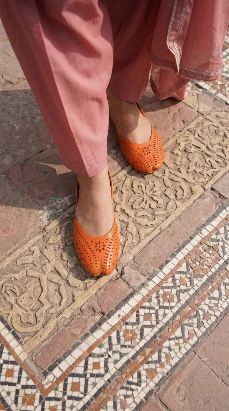 Orange Leather Khussa For Ladies EC8928