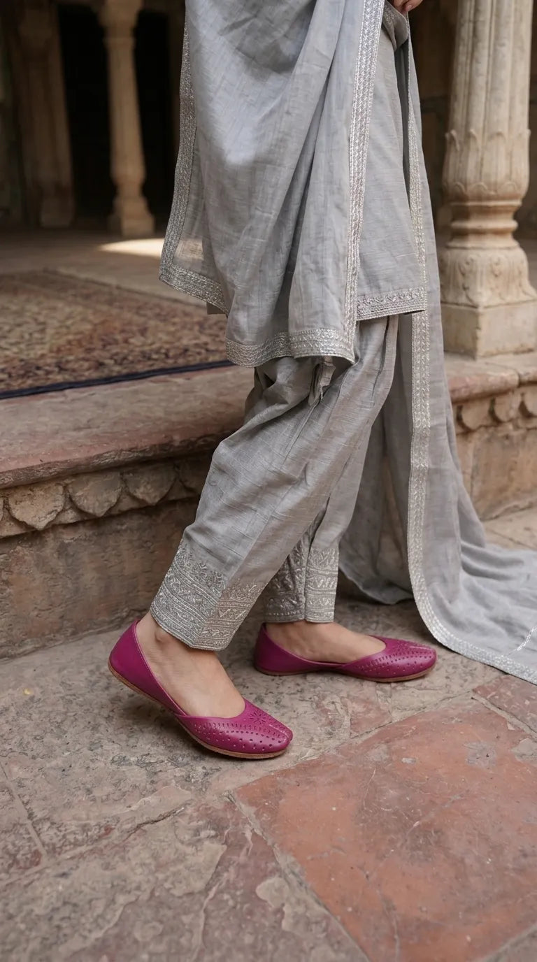 Pink Leather Khussa For Ladies EC8928