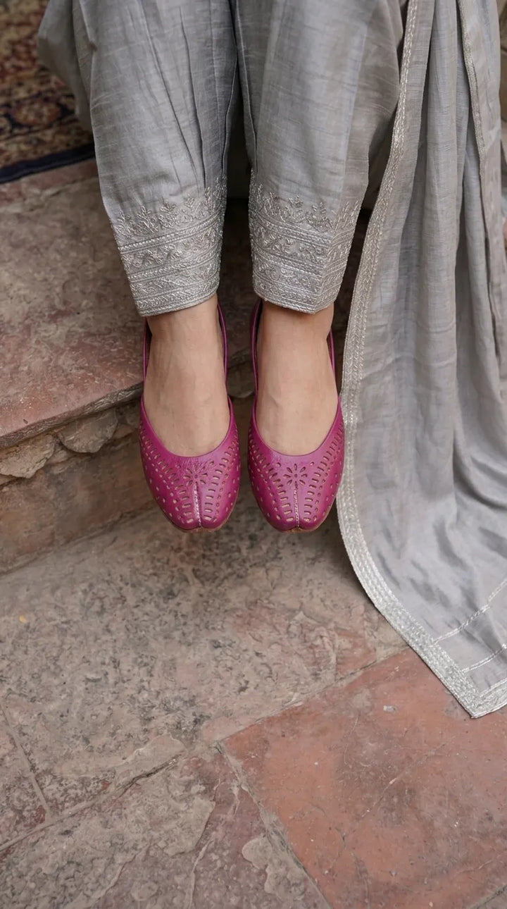 Pink Leather Khussa For Ladies EC8928