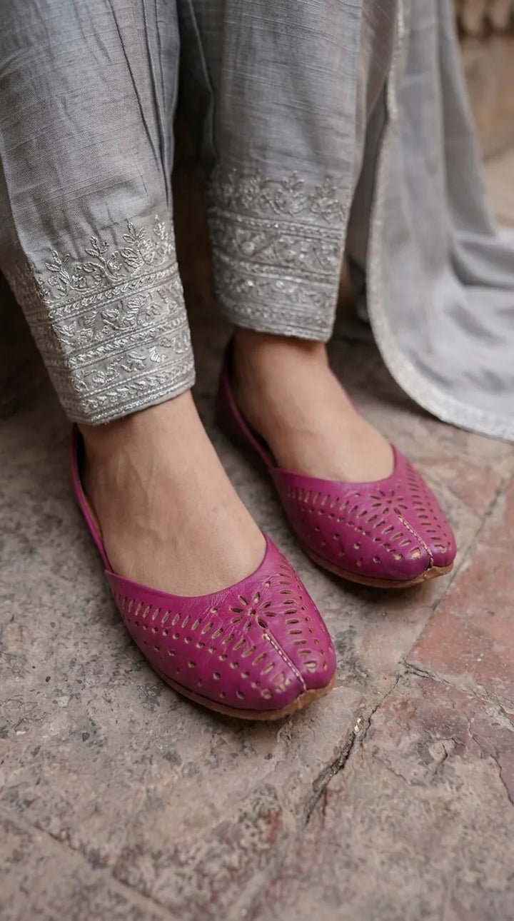 Pink Leather Khussa For Ladies EC8928