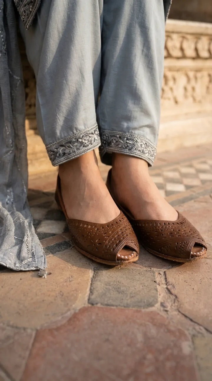 Brown Leather Khussa For Ladies EC8929