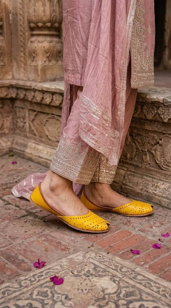 Yellow Leather Khussa For Ladies EC8929