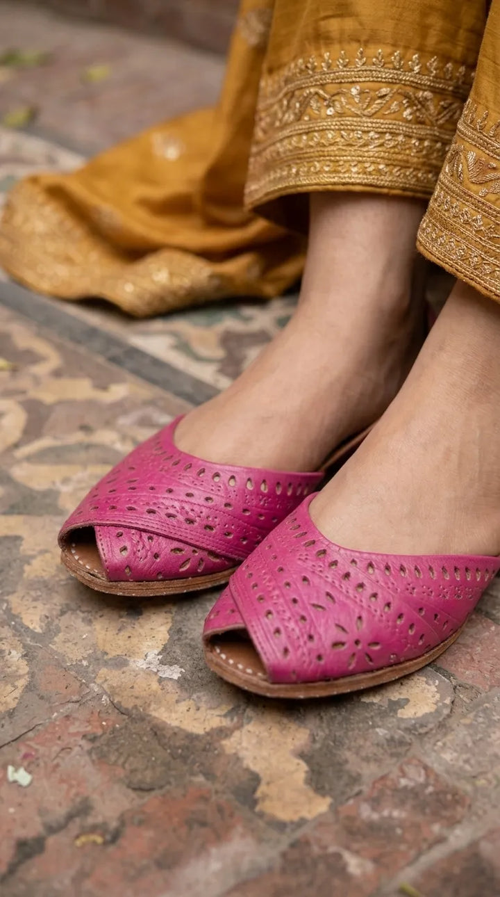 Pink Leather Khussa For Ladies EC8929