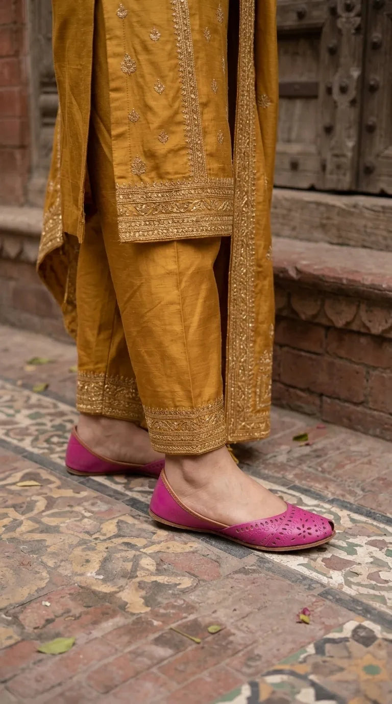 Pink Leather Khussa For Ladies EC8929