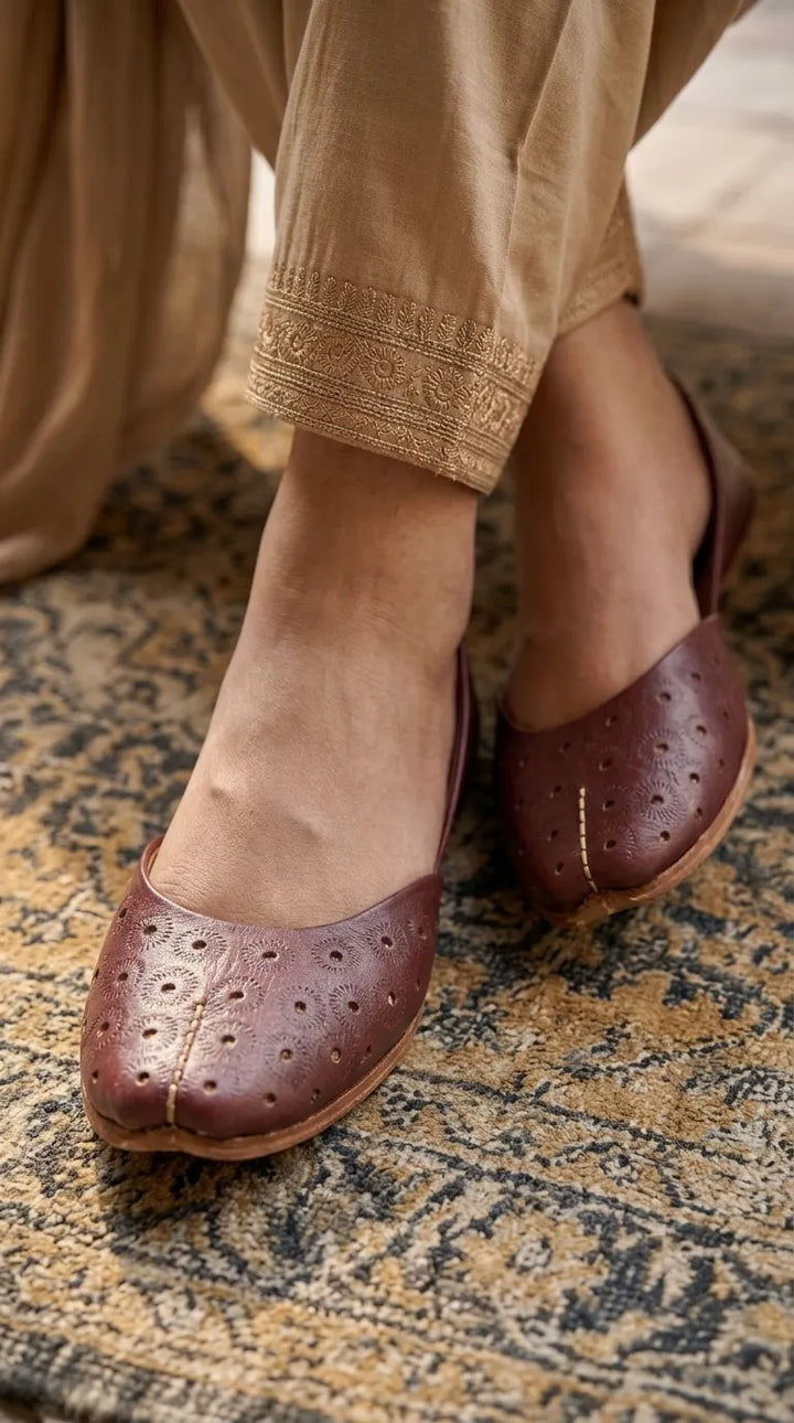 Maroon Leather Khussa For Ladies EC8930