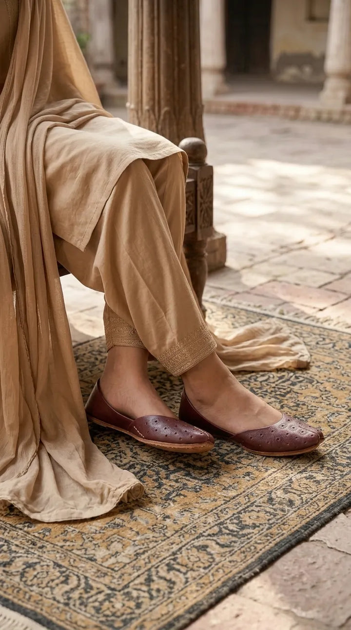 Maroon Leather Khussa For Ladies EC8930