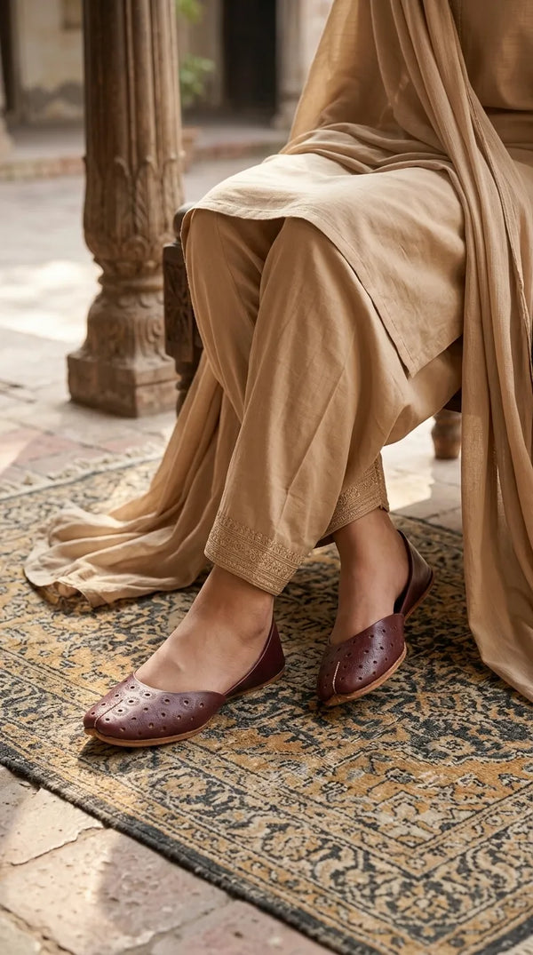 Maroon Leather Khussa For Ladies EC8930