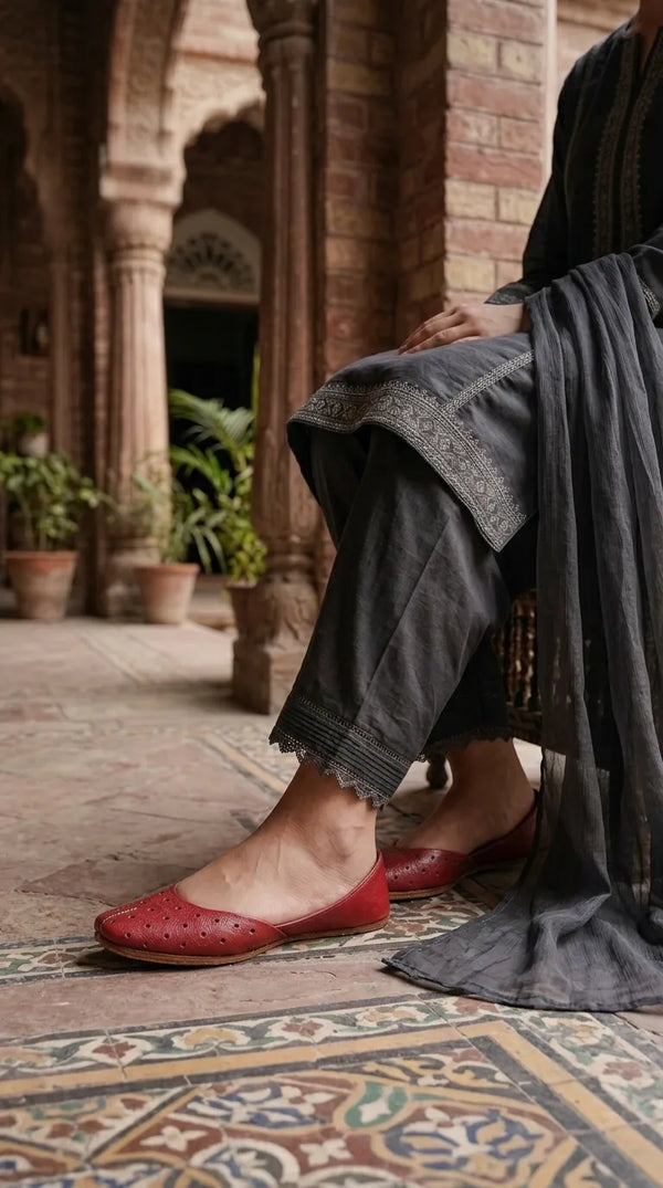 Red Leather Khussa For Ladies EC8930