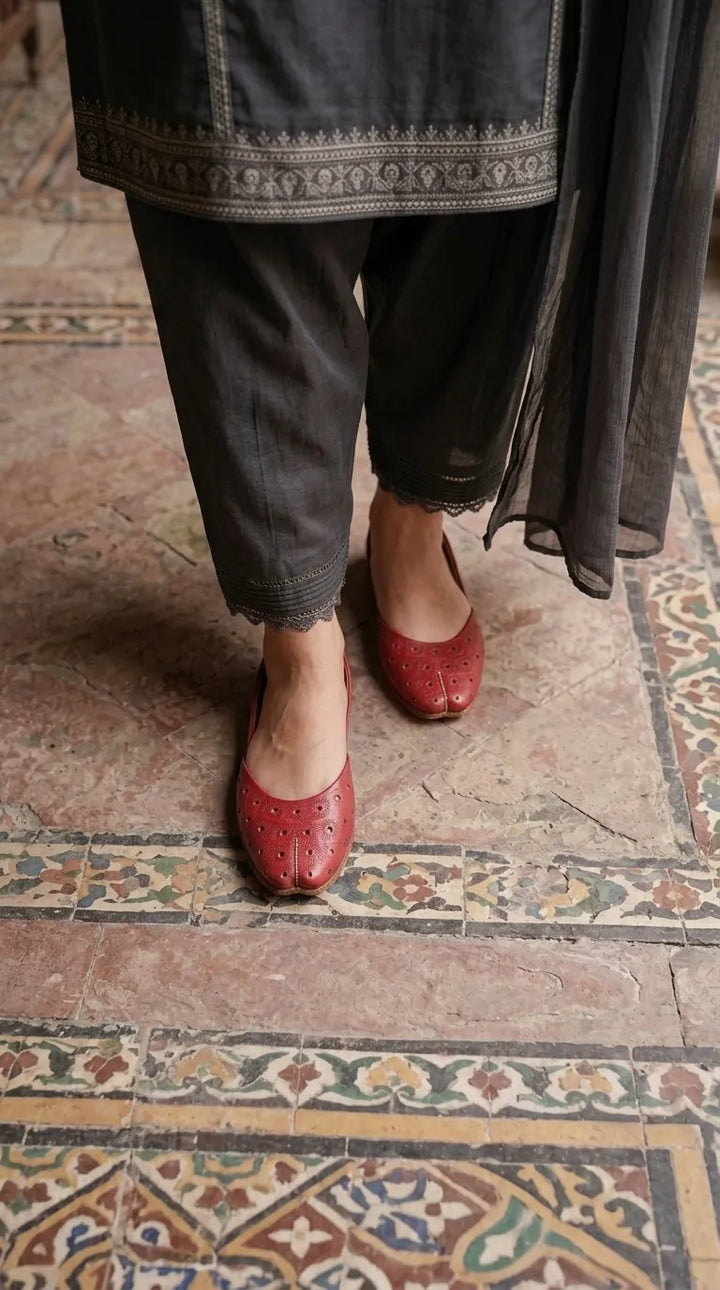 Red Leather Khussa For Ladies EC8930