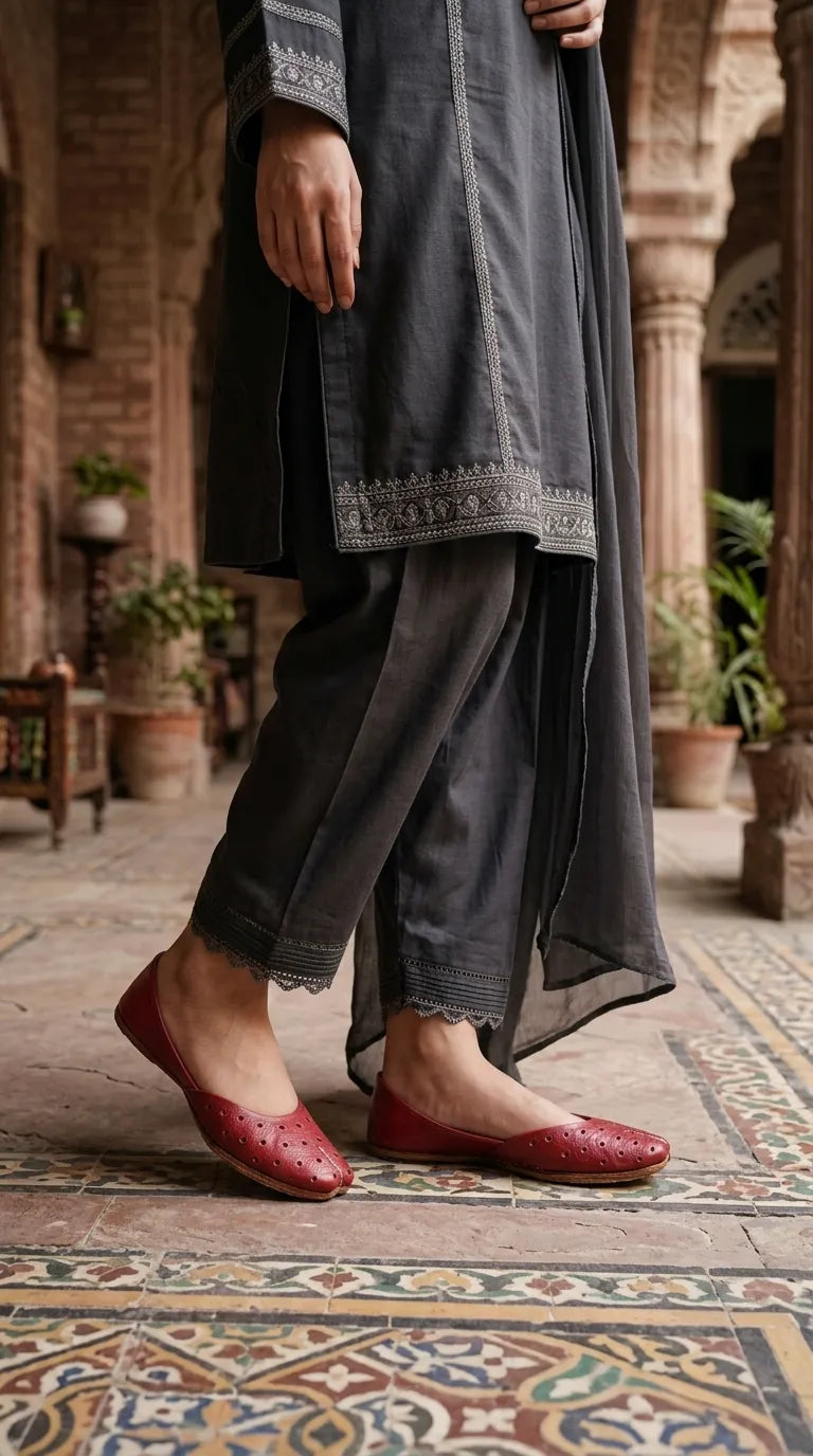 Red Leather Khussa For Ladies EC8930