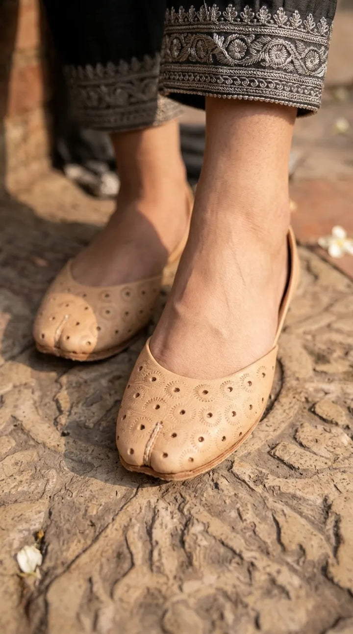 Fawn Leather Khussa For Ladies EC8930