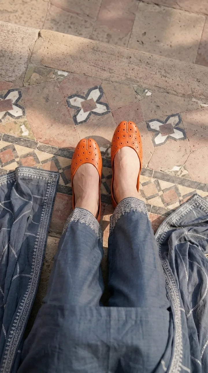 Orange Leather Khussa For Ladies EC8930