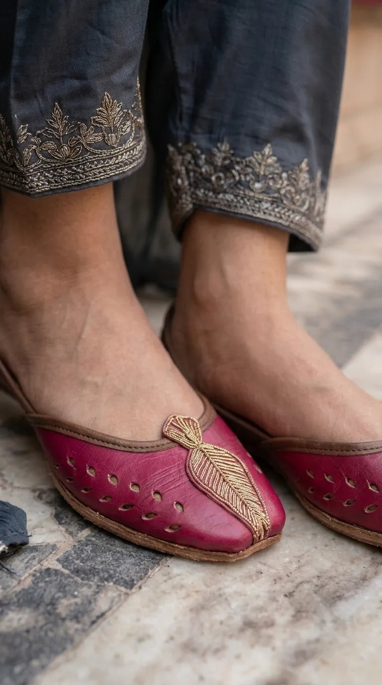 Maroon Leather Khussa For Ladies EC8931