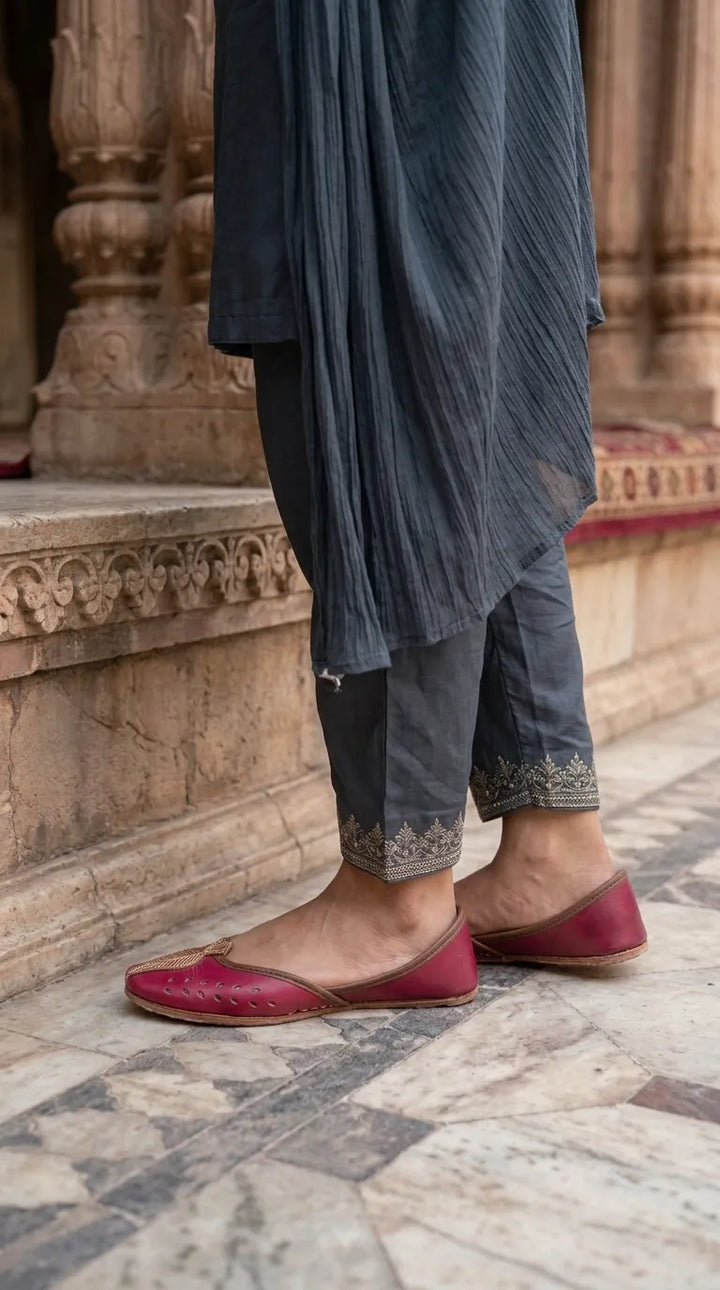 Maroon Leather Khussa For Ladies EC8931