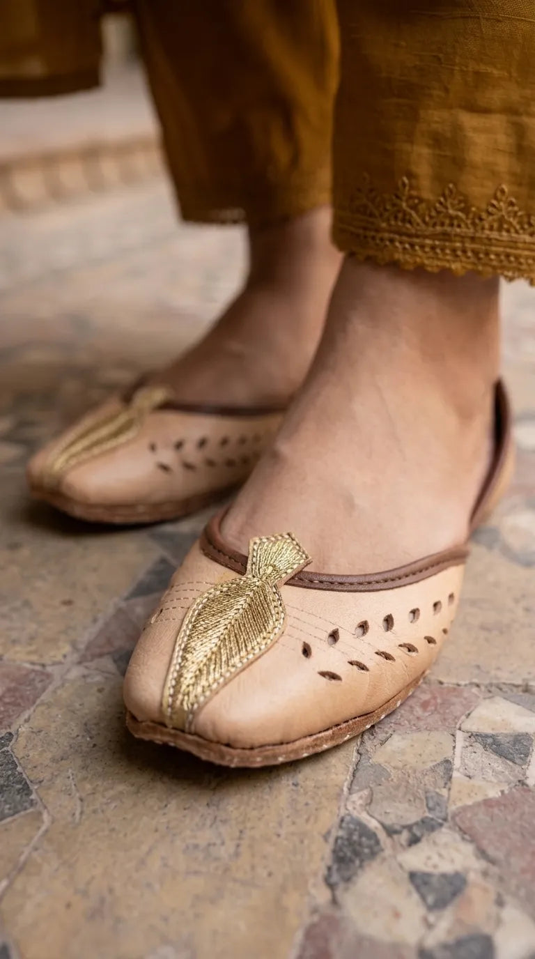 Fawn Leather Khussa For Ladies EC8931
