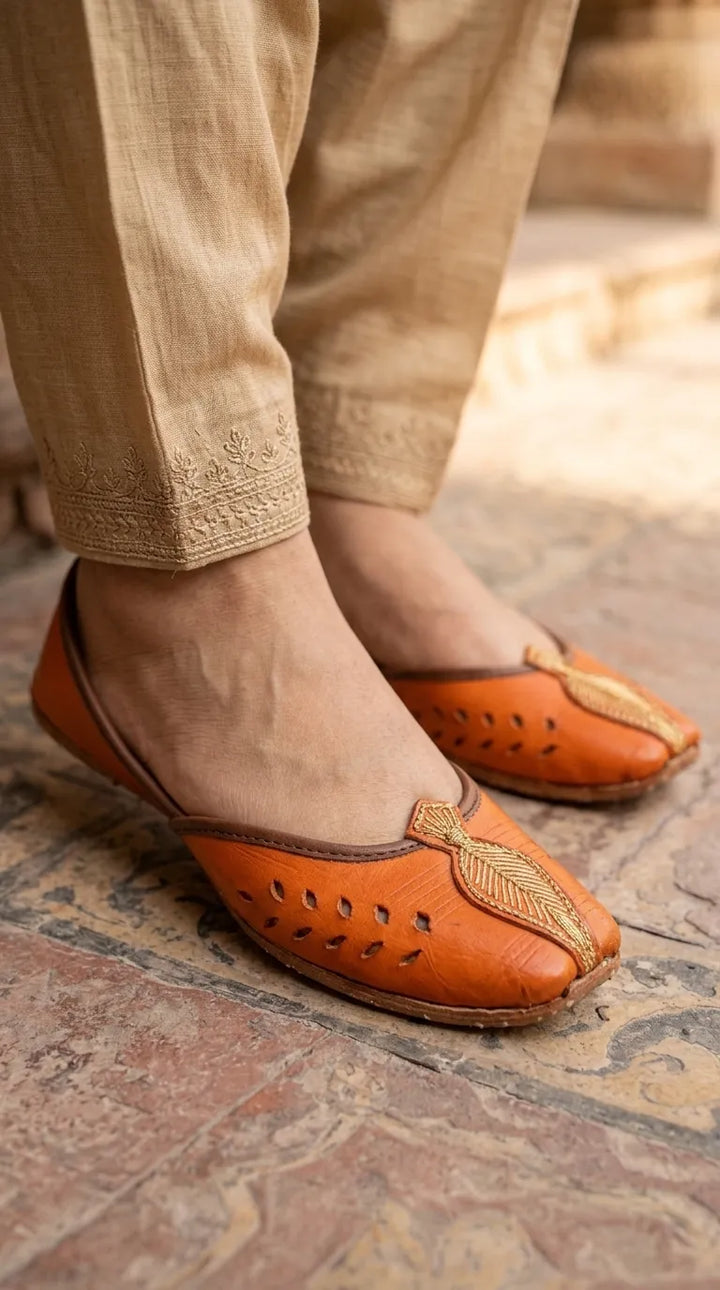 Orange Leather Khussa For Ladies EC8931