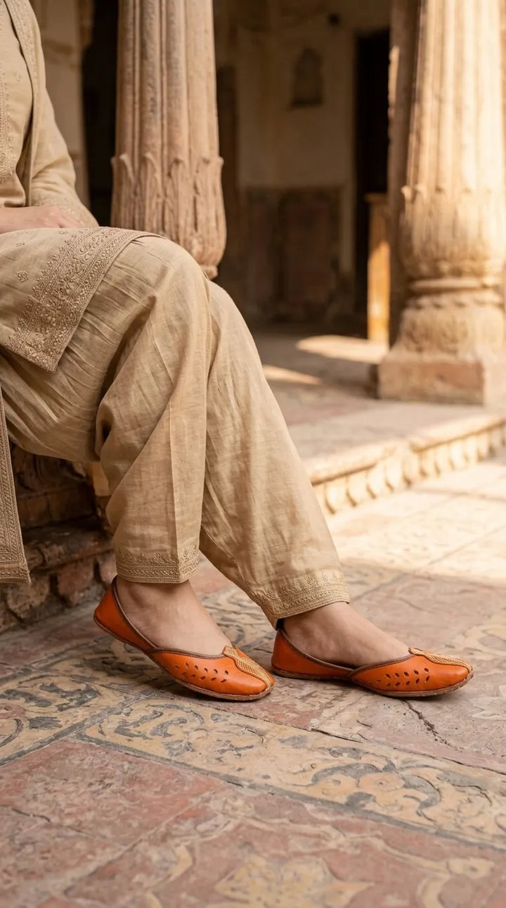 Orange Leather Khussa For Ladies EC8931
